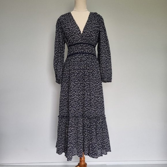 Ulla Johnson Malena Blue Floral Cotton Print 3/4 Sleeve Midi Dress Size 10 - Picture 2 of 9